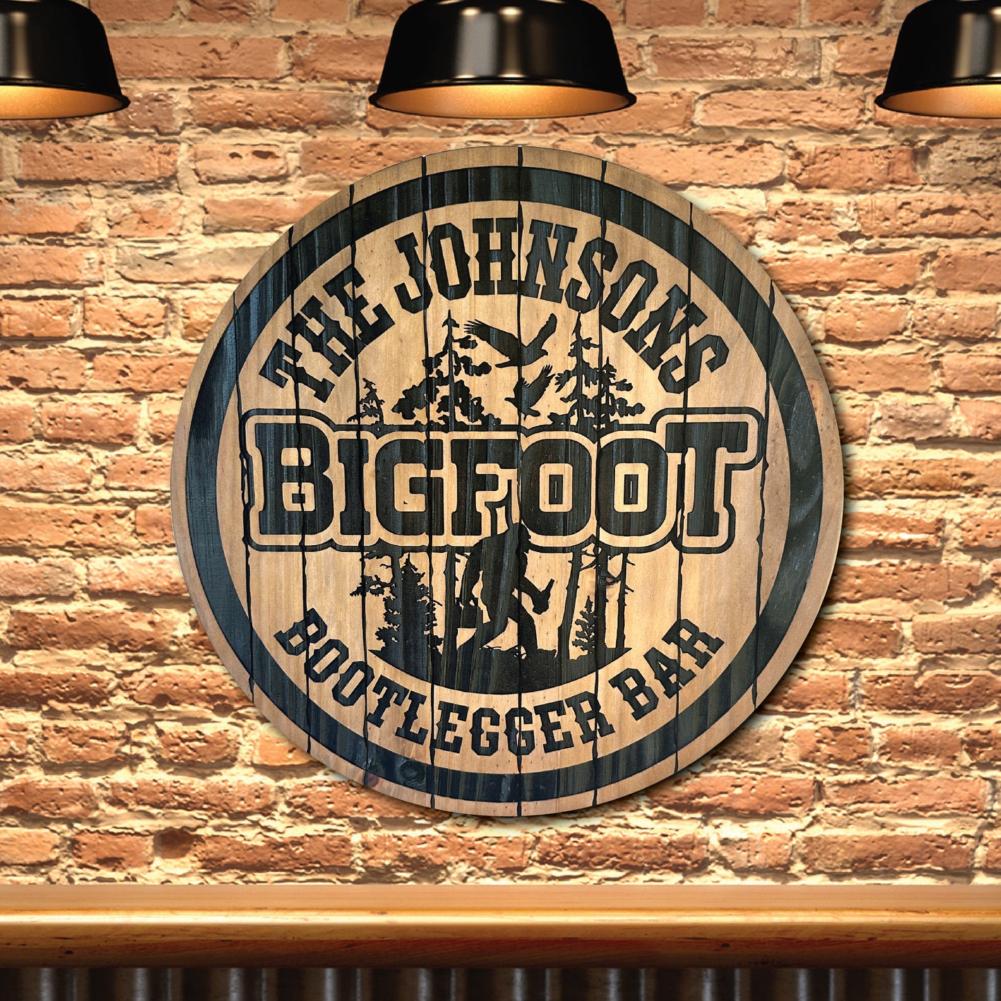 Personalized Bigfoot Whiskey/Bourbon Barrel Lid Style Sign