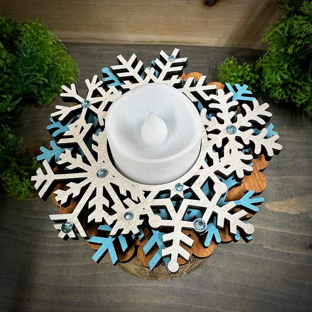 Rustic Snowflake Wood Branch Candle holder