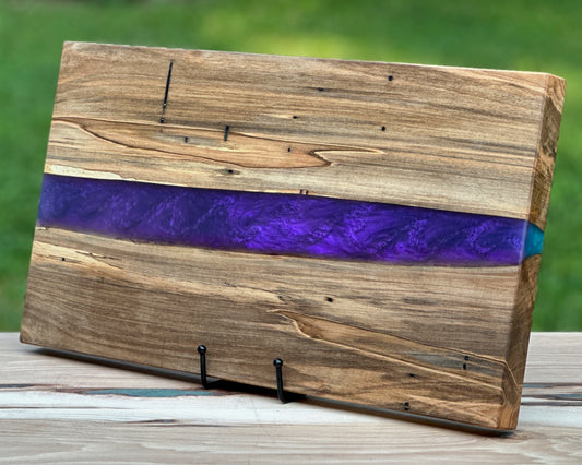 Ambrosia Maple Wood and Deep Purple Epoxy Cutting Board