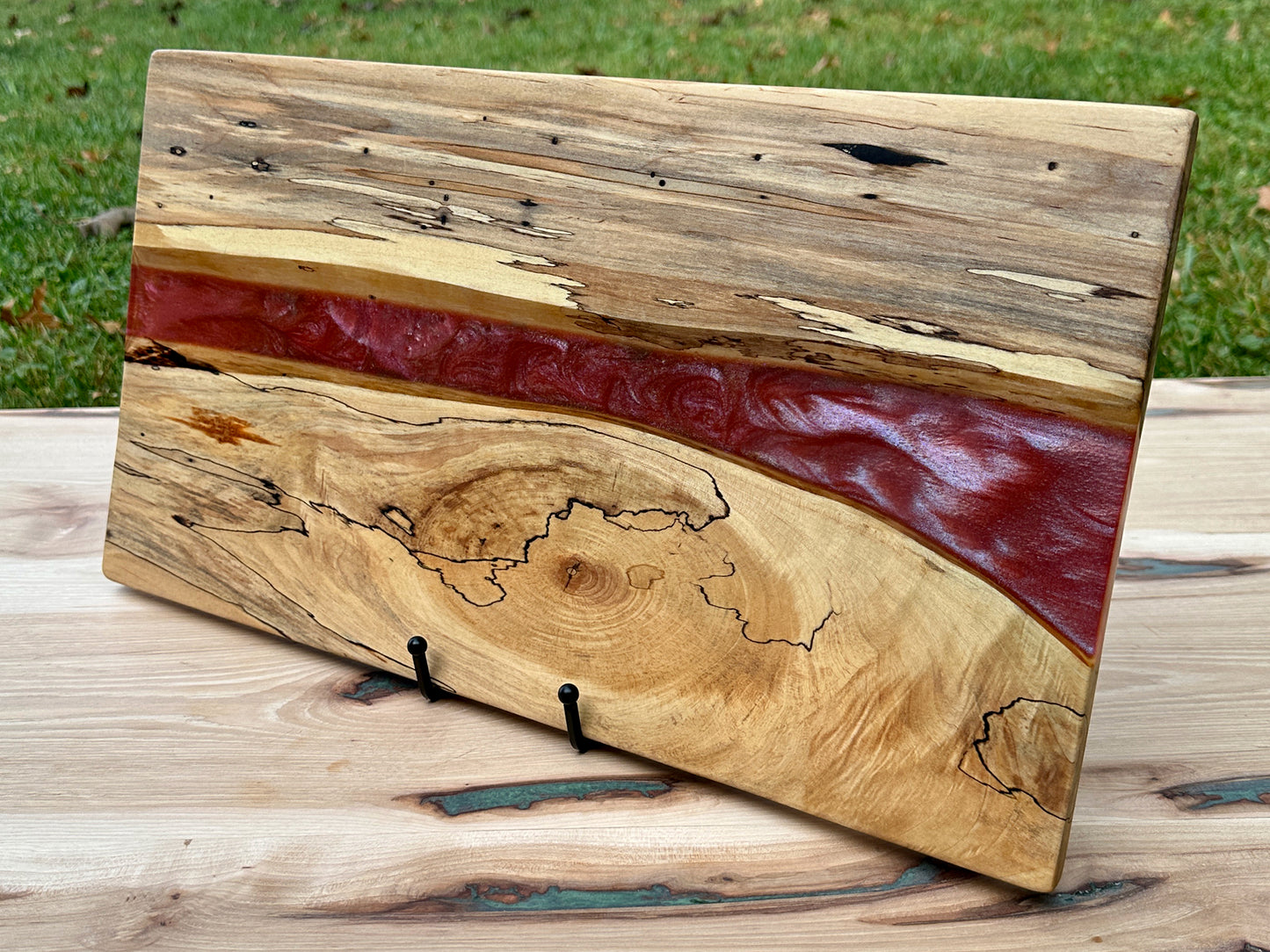 Ambrosia and spalted Maple Wood Epoxy Cutting Board