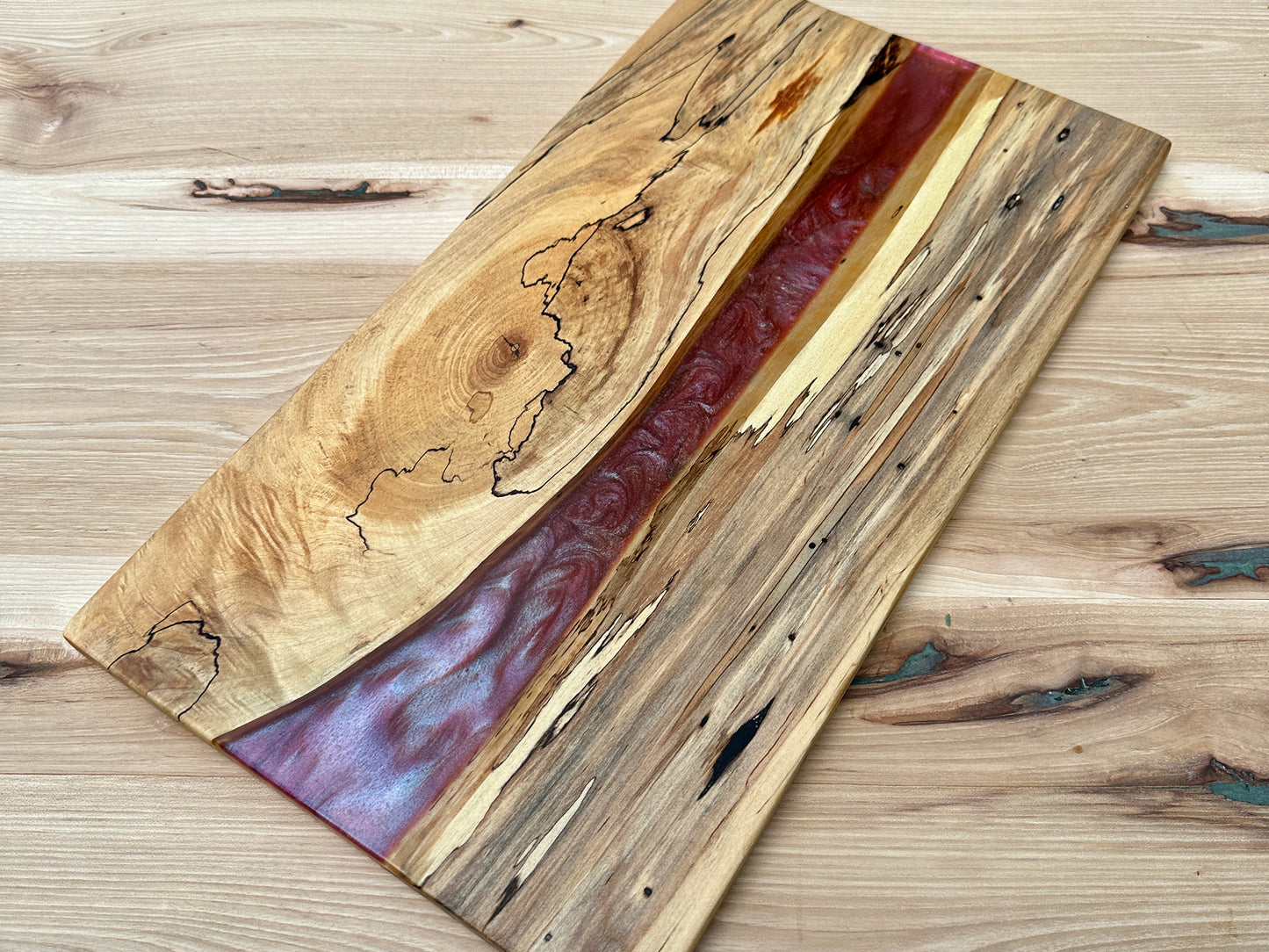 Ambrosia and spalted Maple Wood Epoxy Cutting Board