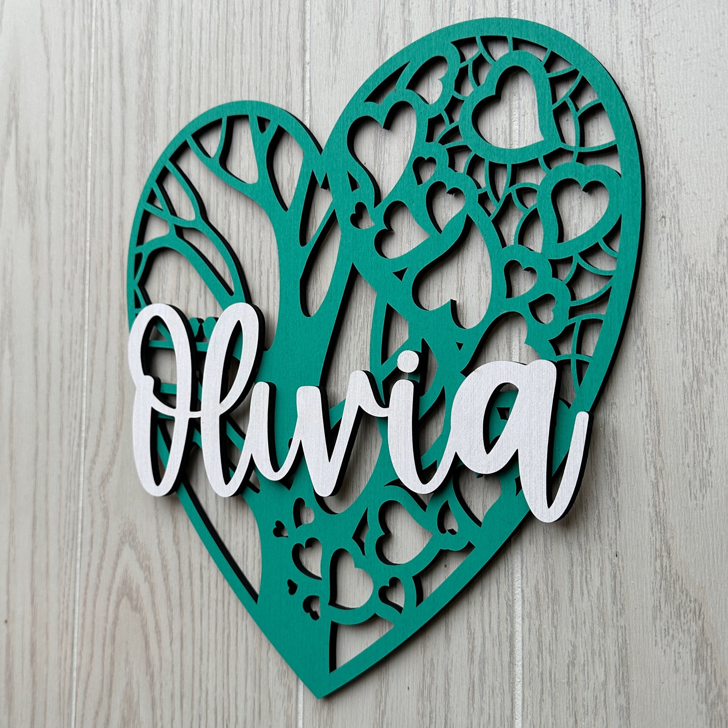 Tree and Hearts Nursery Name Sign
