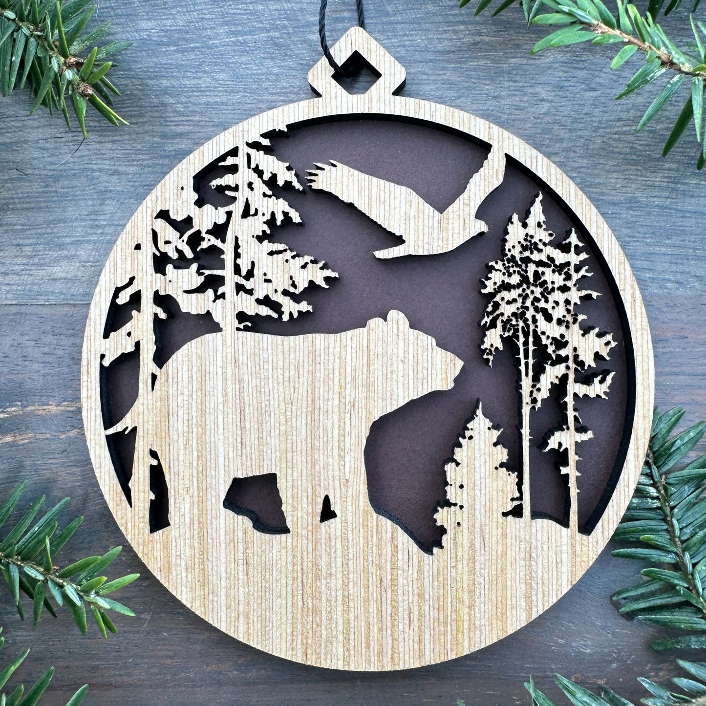 Black Bear Scene Wood Ornament