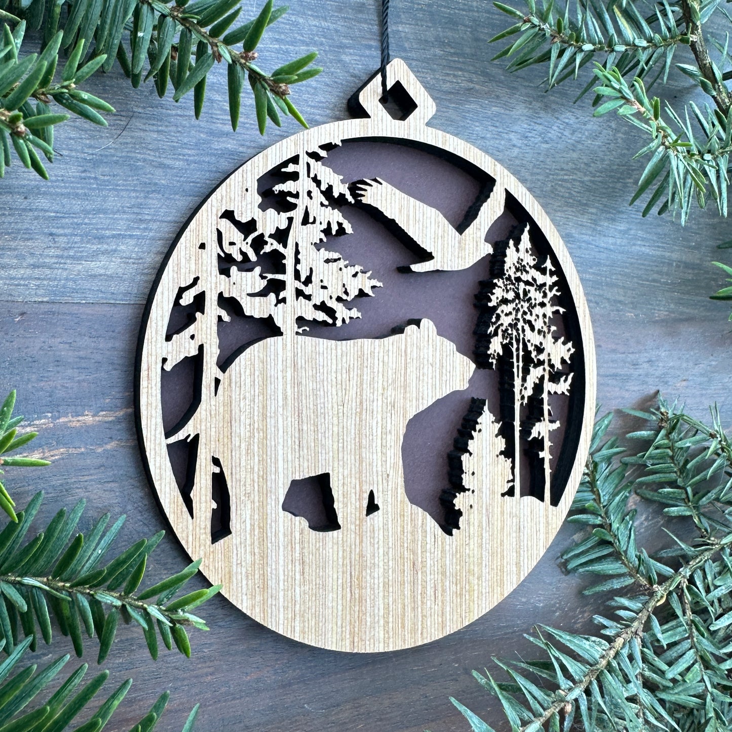 Black Bear Scene Wood Ornament