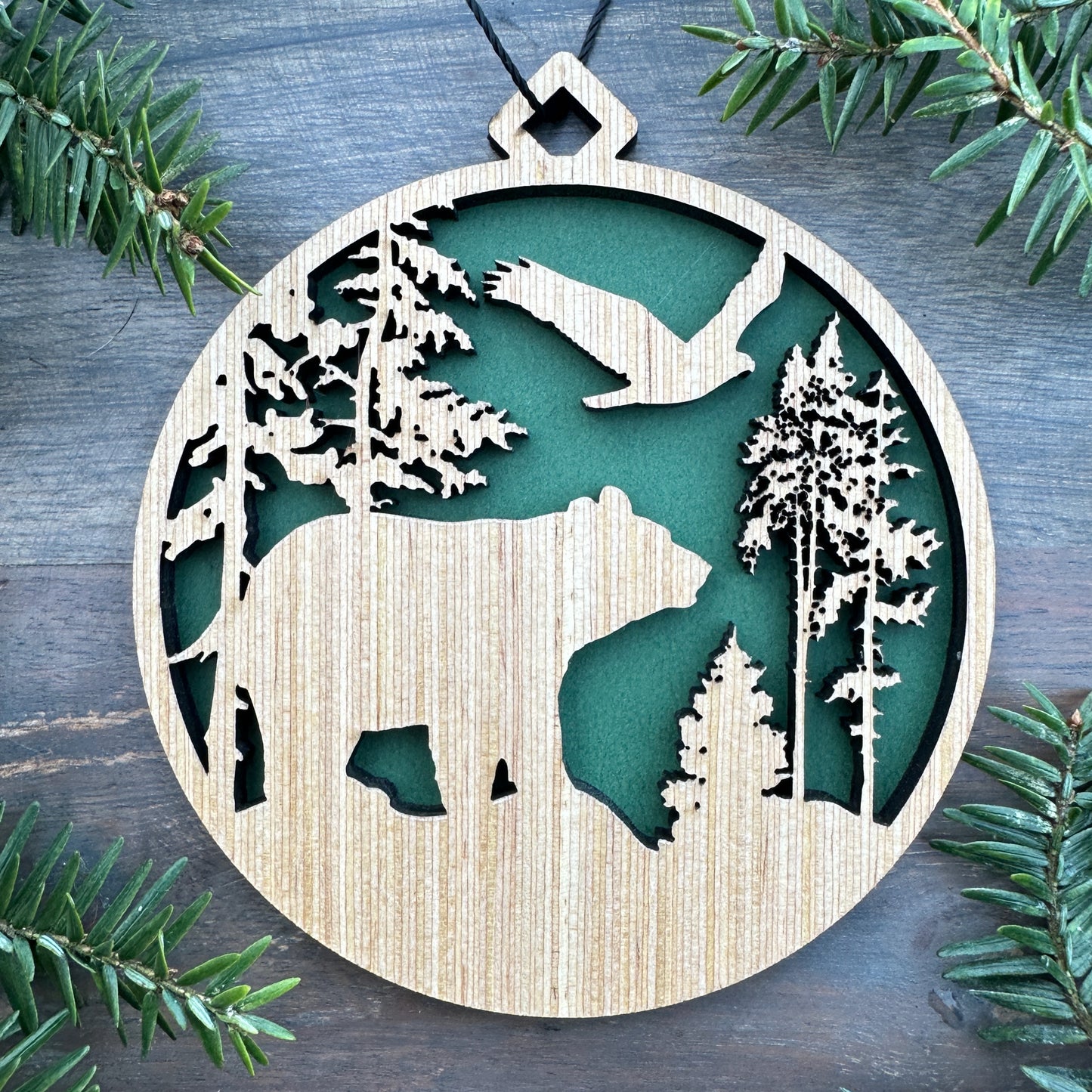 Black Bear Scene Wood Ornament