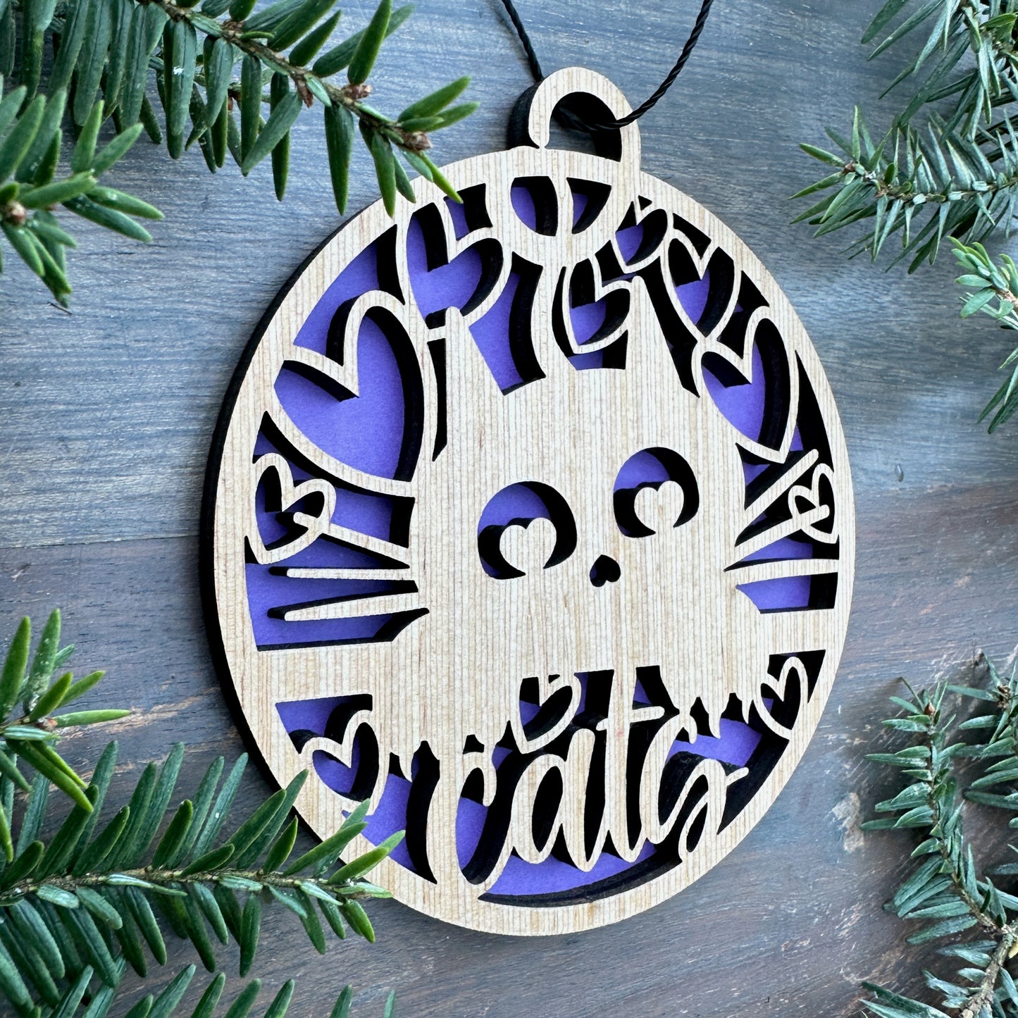 Cat Hearts Wood Ornament