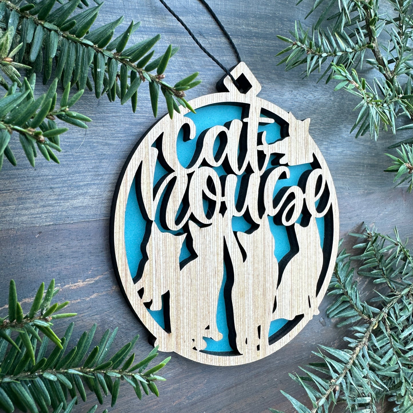 Fun Cat House Wood Ornament with Lots of Cats