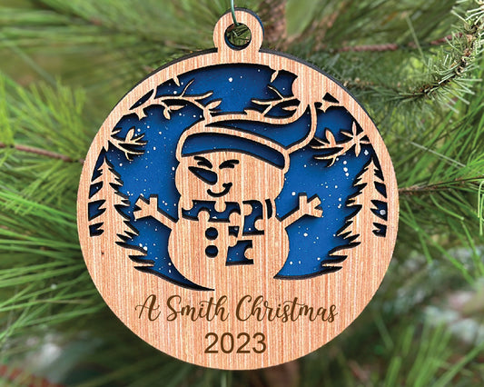Personalized Snowman in Forest Ornament