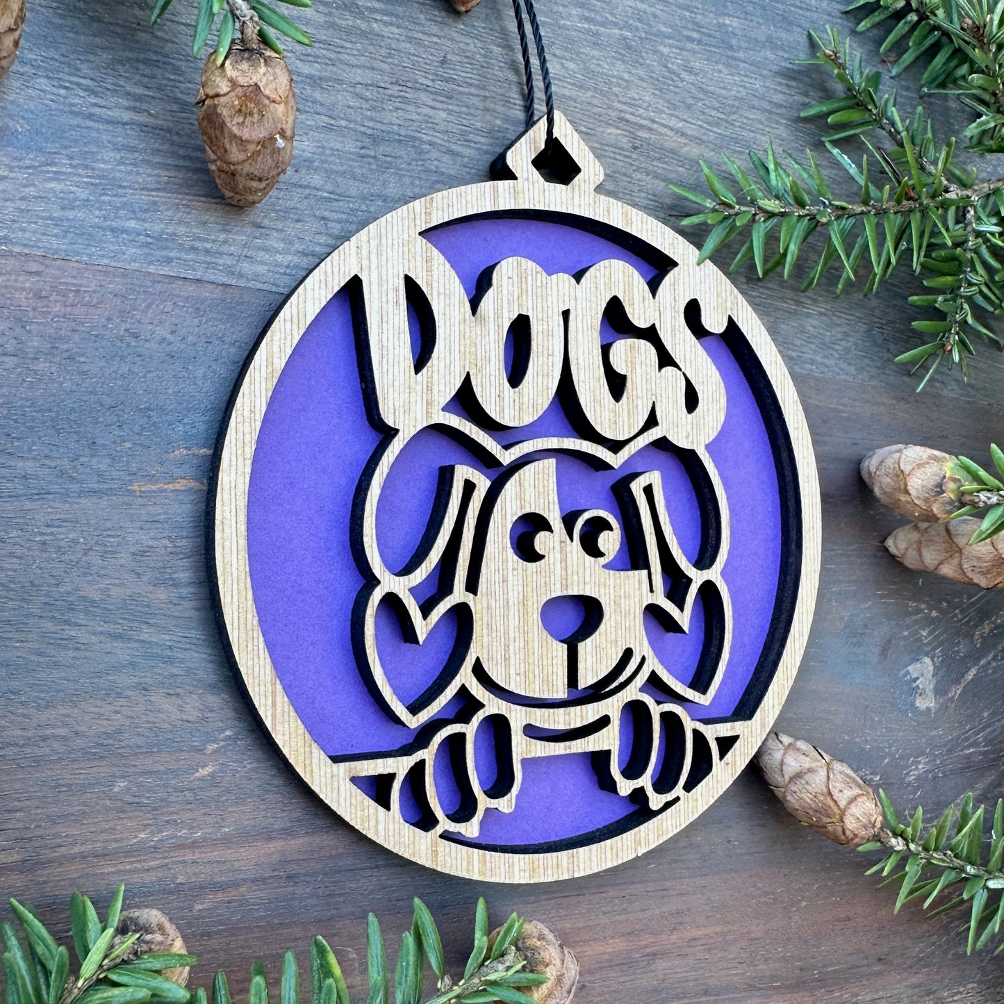 Dogs with Hearts Wood Ornament