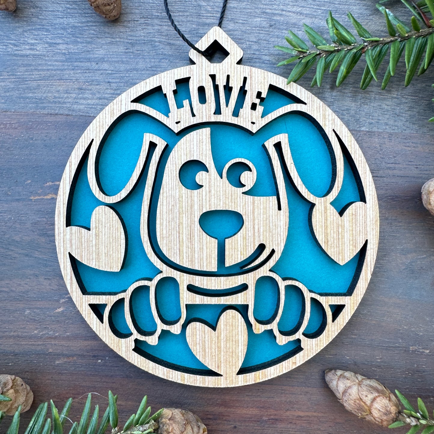 Love Dogs Wood Ornament - 7 Colors - 2 Sizes