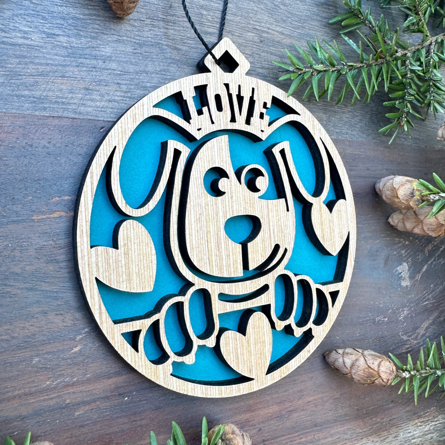 Love Dogs Wood Ornament - 7 Colors - 2 Sizes