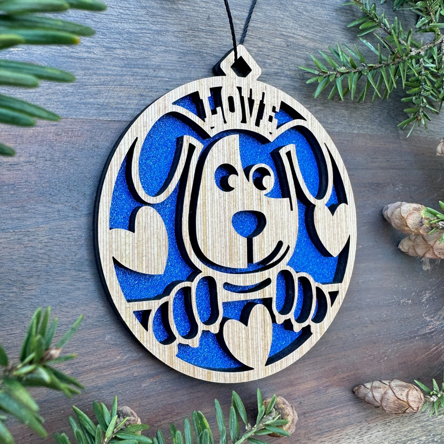 Love Dogs Wood Ornament - 7 Colors - 2 Sizes
