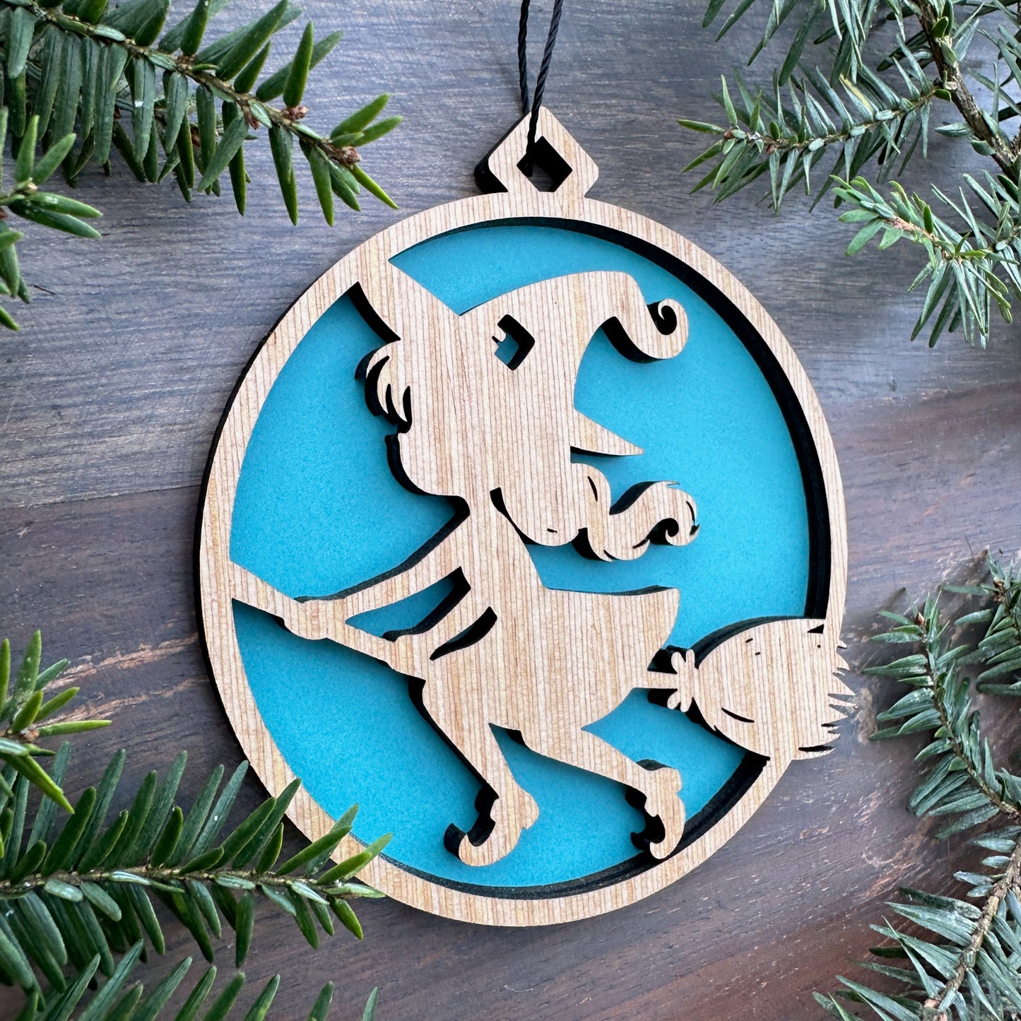 Flying Witch on Broom Halloween Wood Ornament