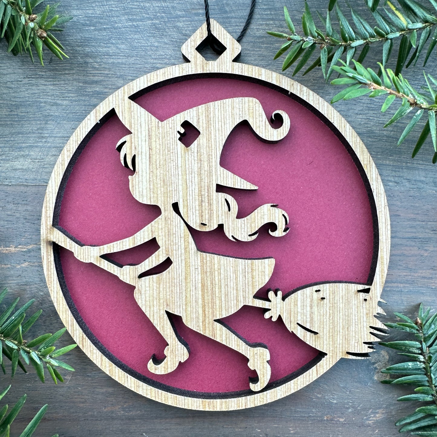 Flying Witch on Broom Halloween Wood Ornament