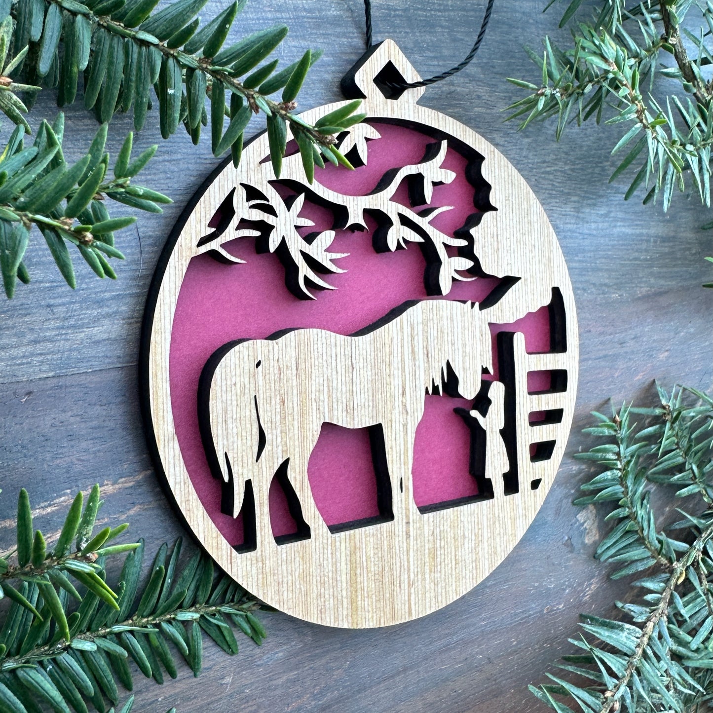 Horse with Girl Wood Ornament