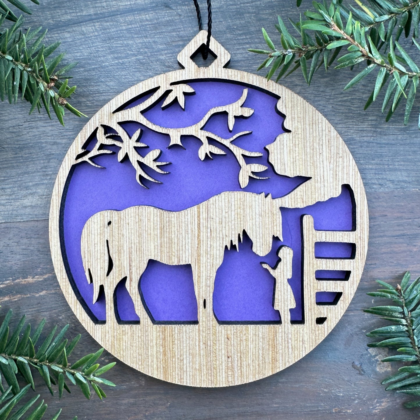 Horse with Girl Wood Ornament