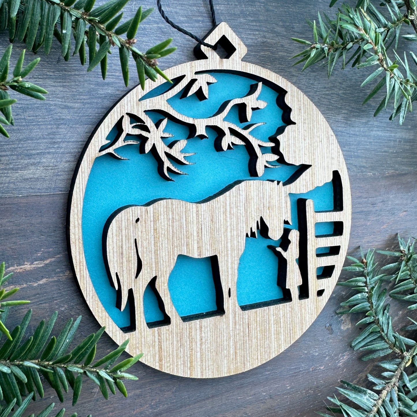 Horse with Girl Wood Ornament