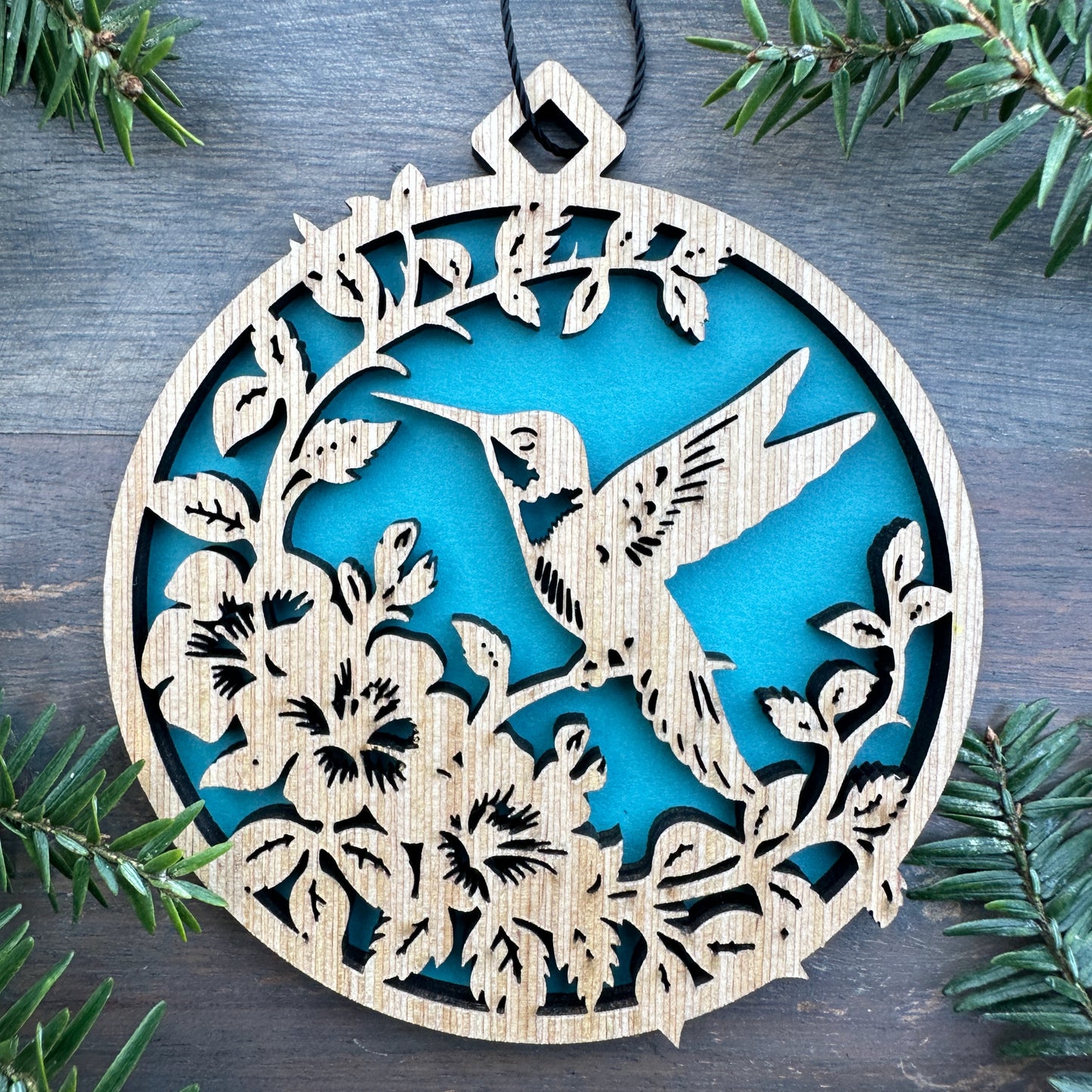 Hummingbird with Flowers Wood Ornament