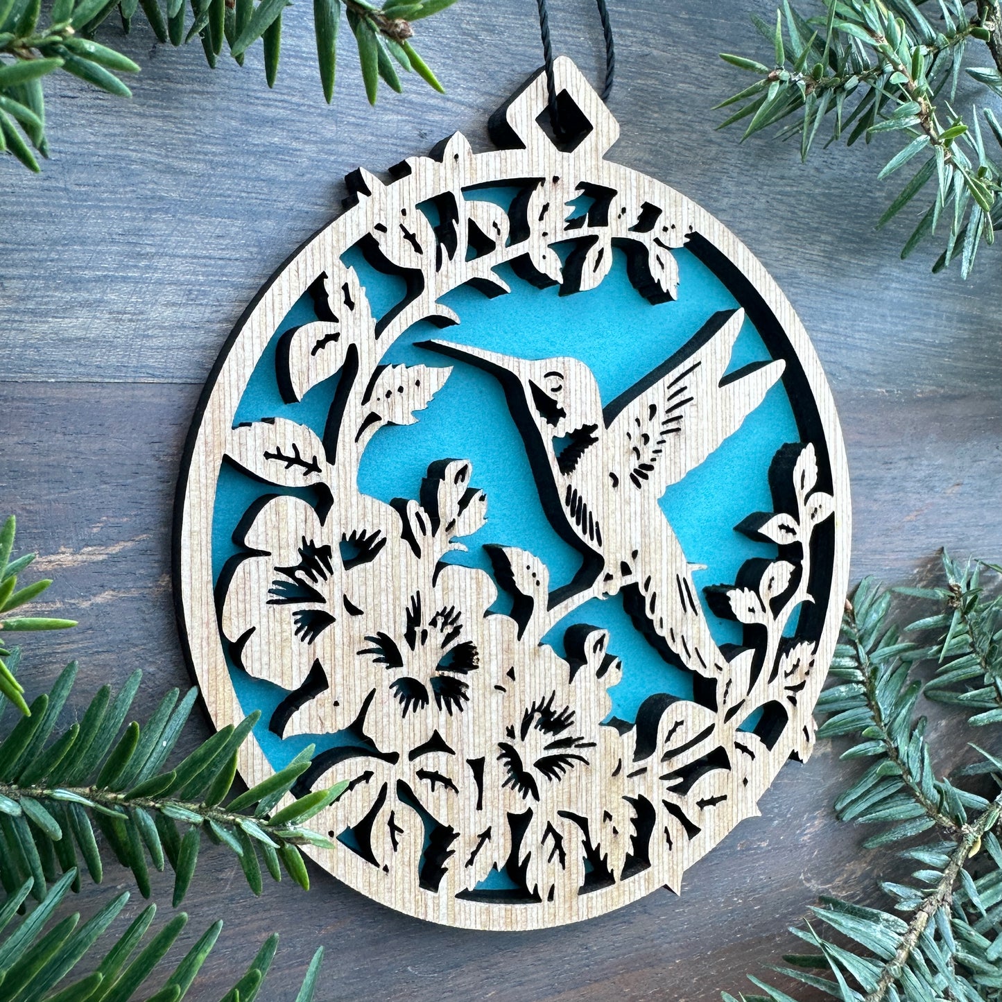 Hummingbird with Flowers Wood Ornament