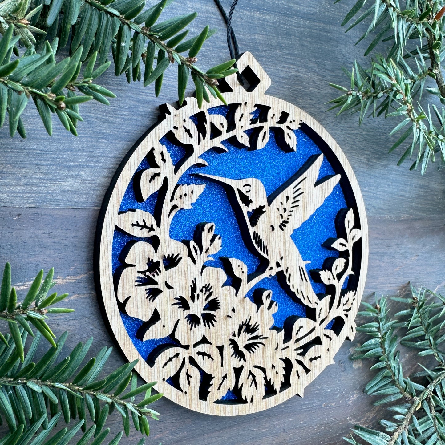 Hummingbird with Flowers Wood Ornament