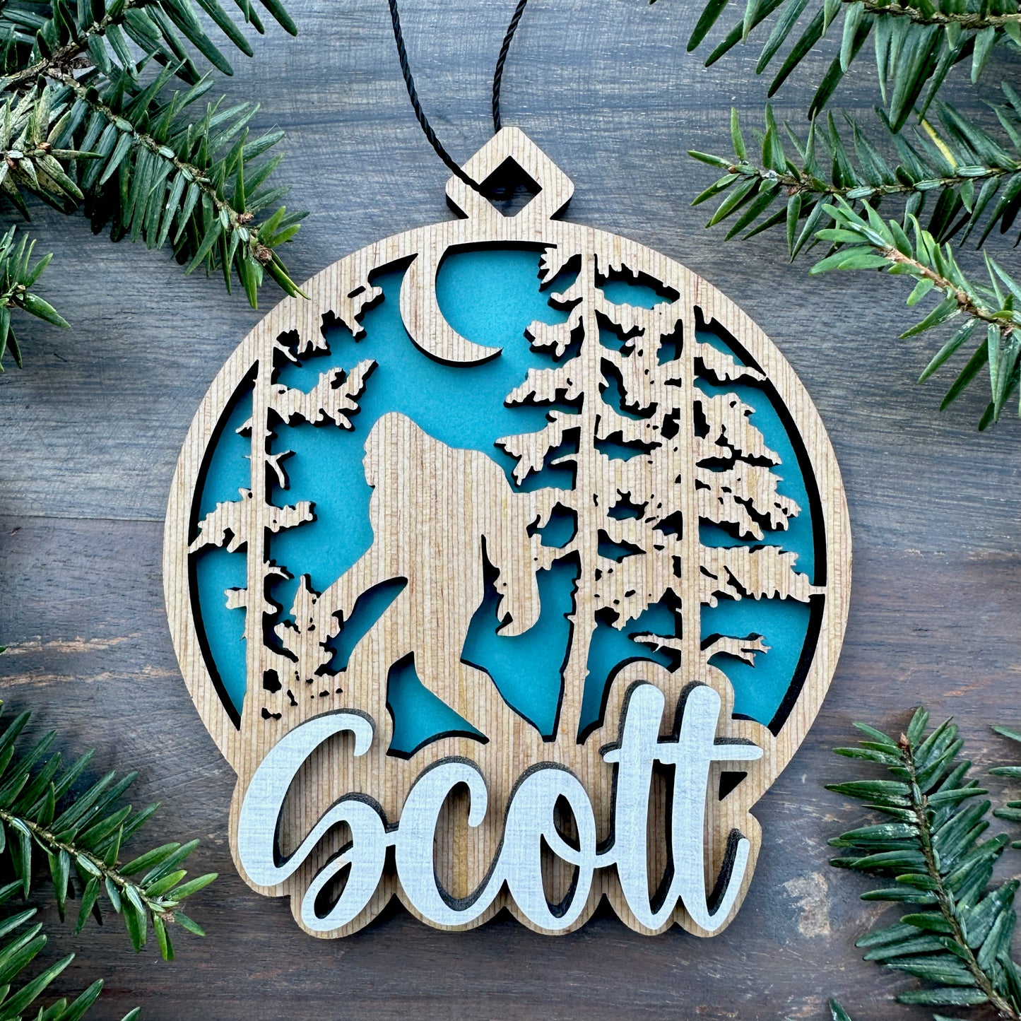 Personalized Bigfoot Wood Ornament with Name