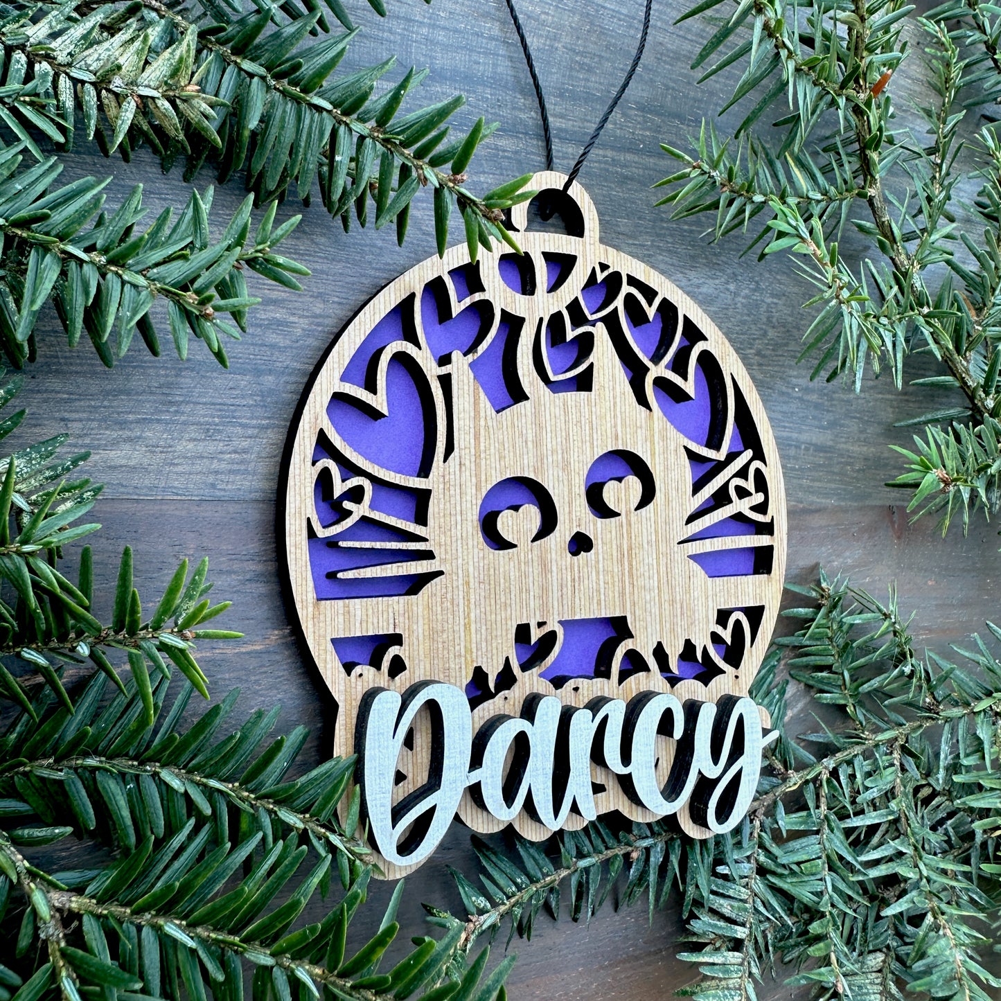 Personalized Cat Lover Wood Ornament with Name