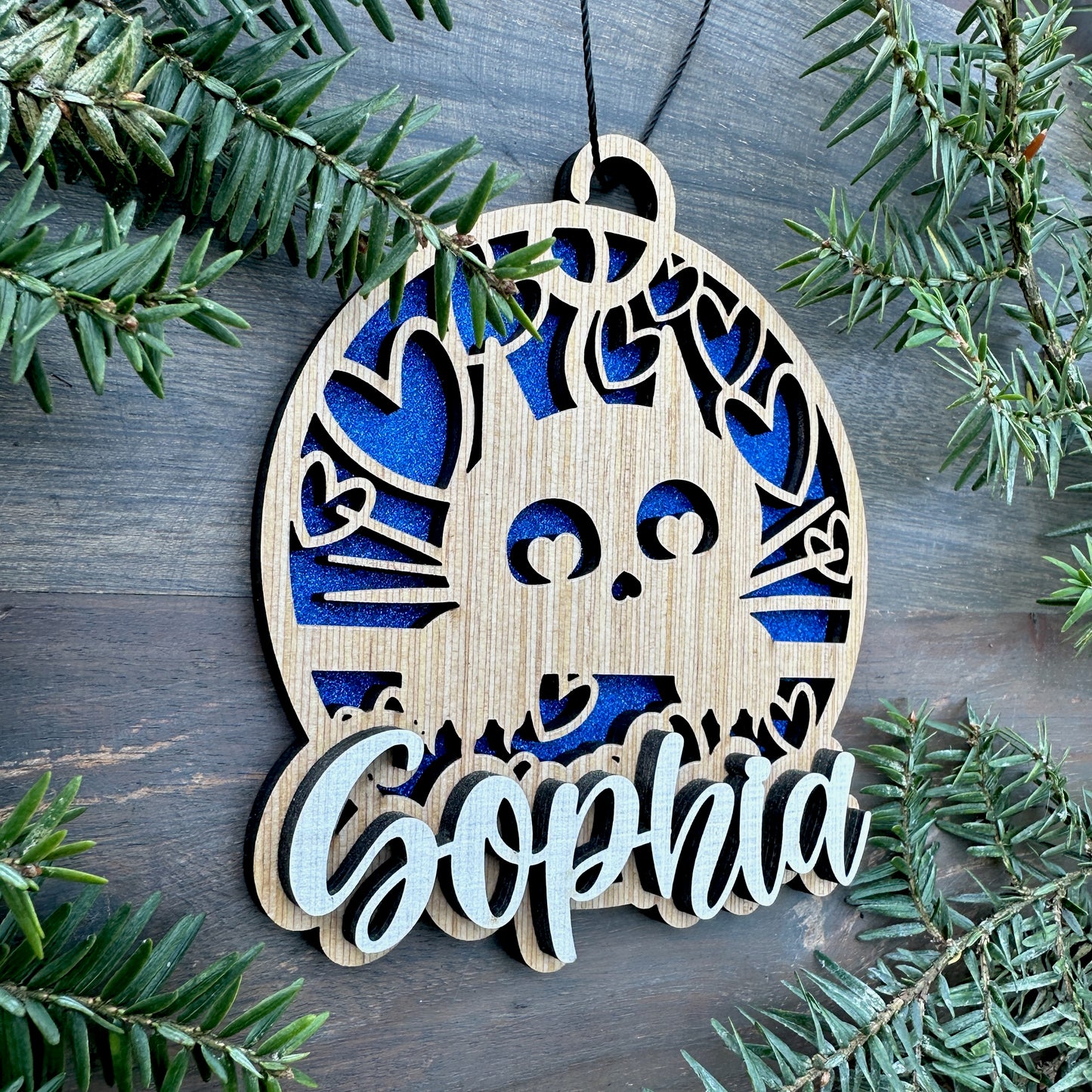 Personalized Cat Lover Wood Ornament with Name