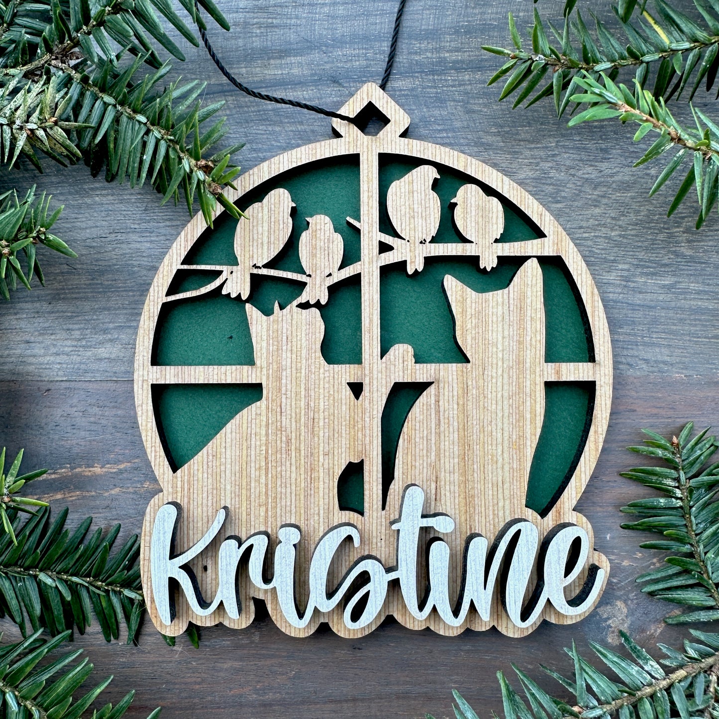 Personalized Cats in Window Wood Ornament with Name