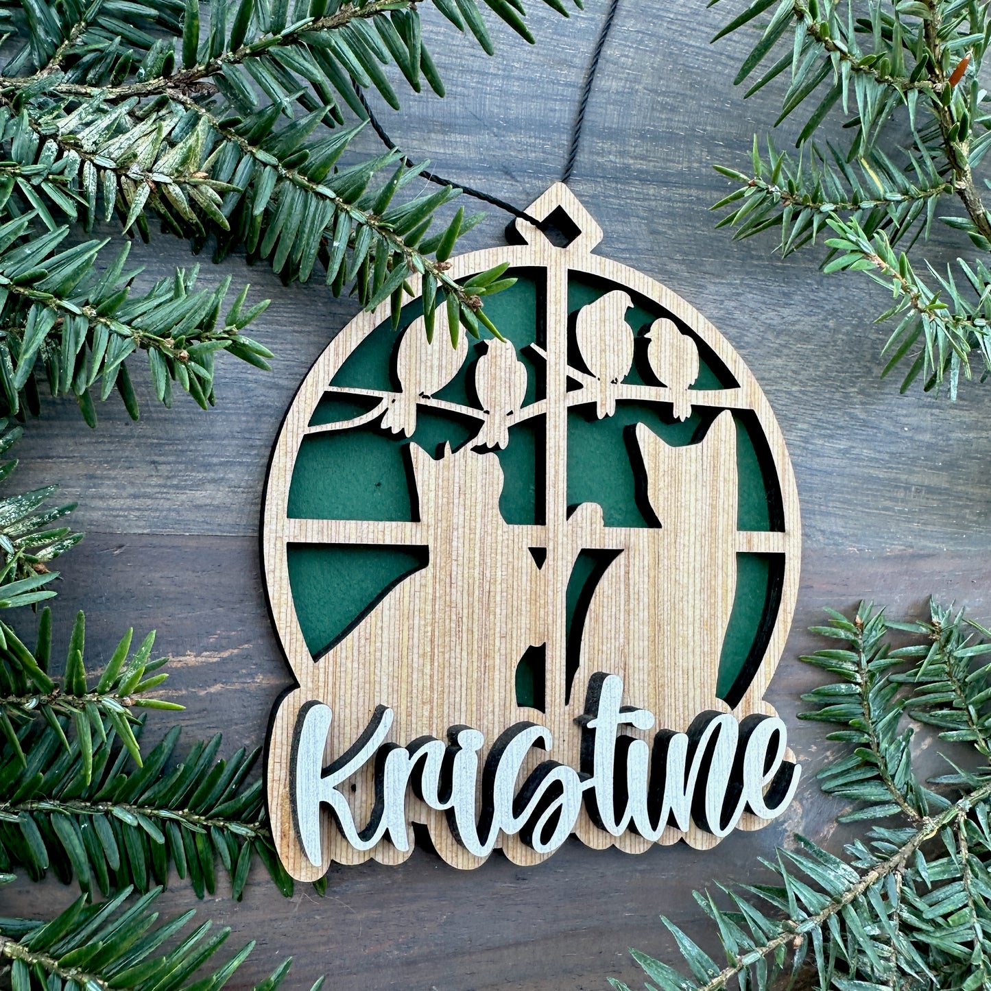 Personalized Cats in Window Wood Ornament with Name