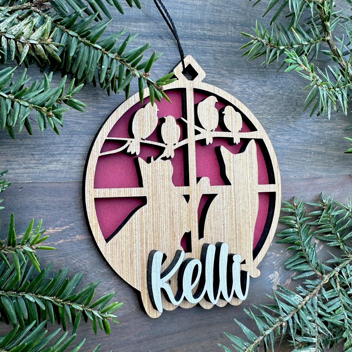 Personalized Cats in Window Wood Ornament with Name