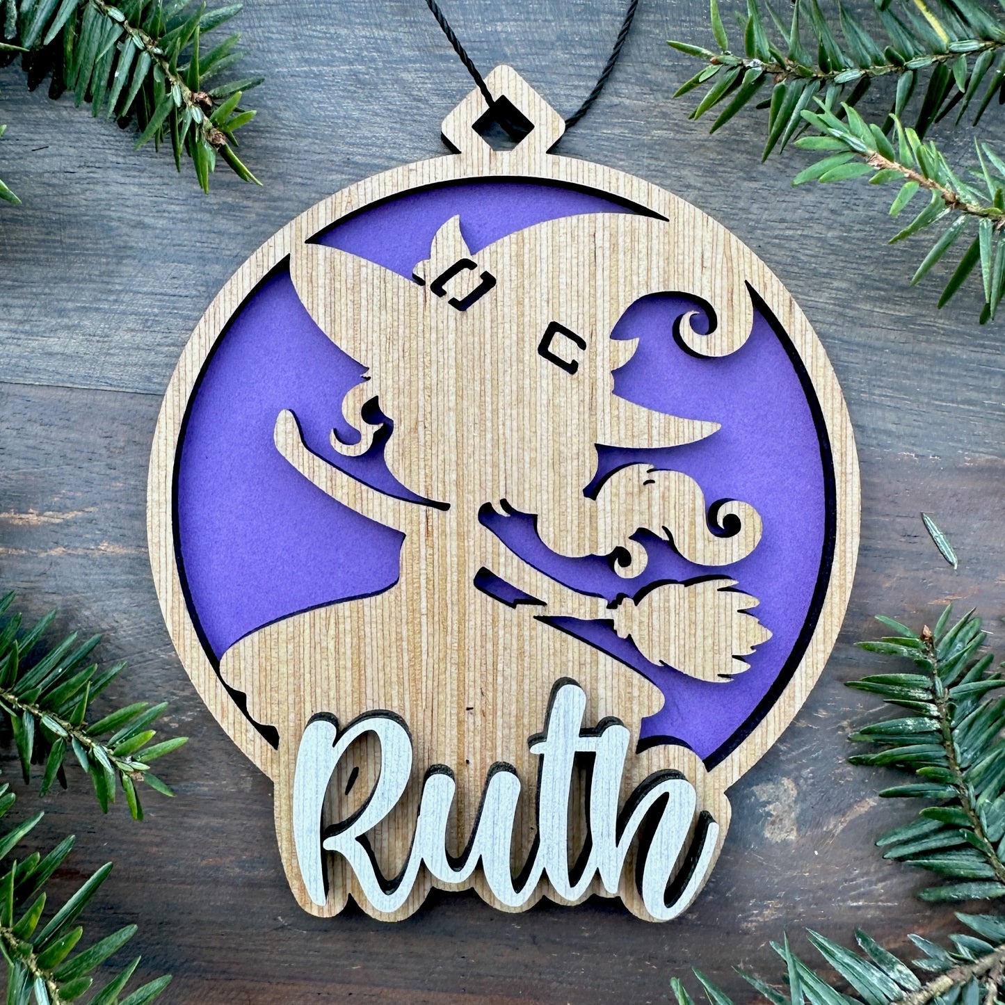 Personalized Little Witch Wood Ornament with Name
