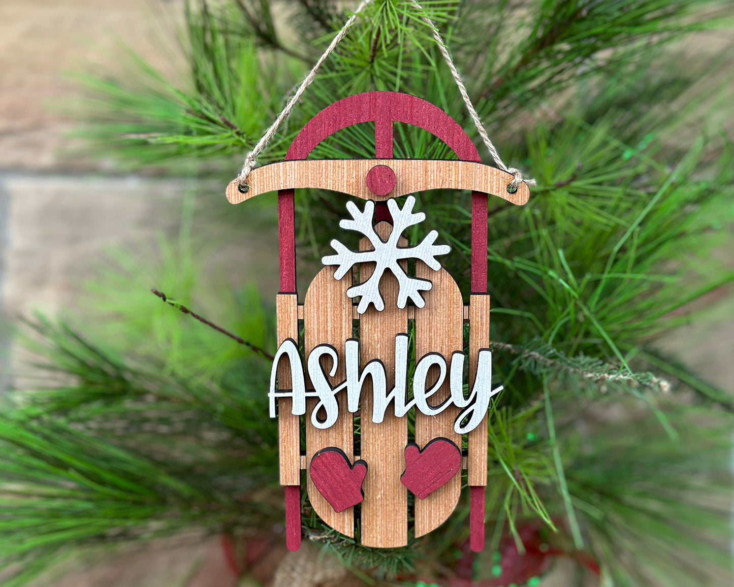 Personalized Rustic Sled Ornament