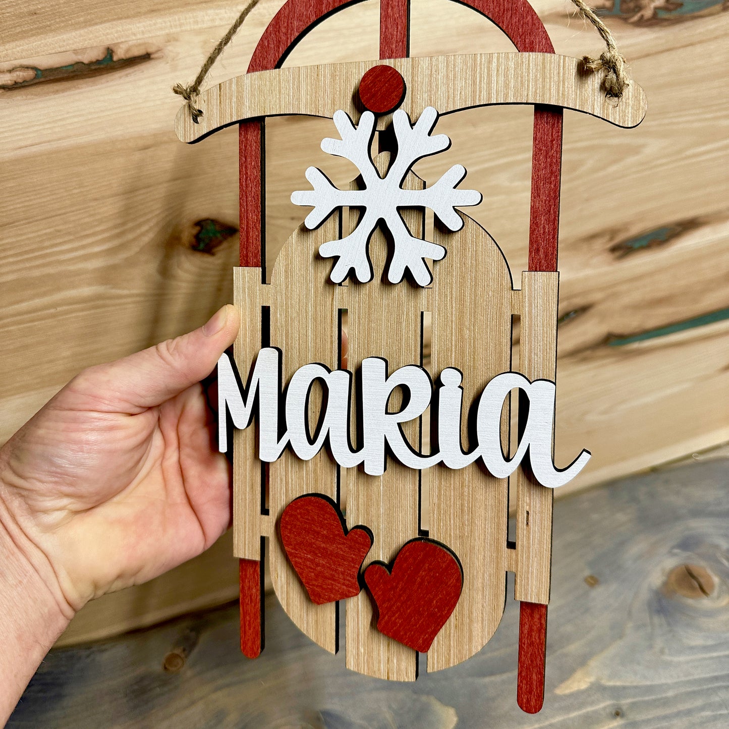 Rustic Wood Sled with Personalization - 12" Height