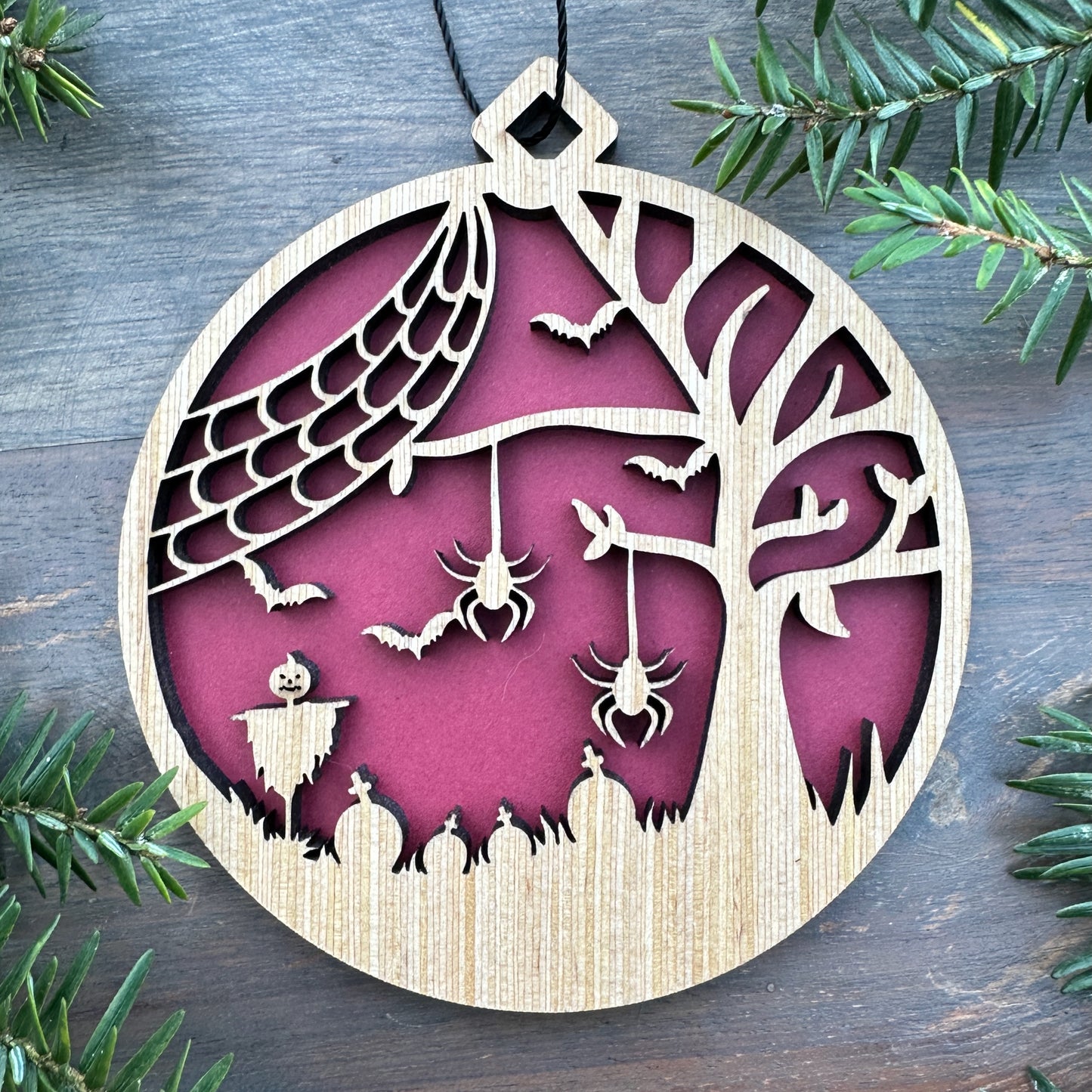Halloween Spider Web Wood Ornament