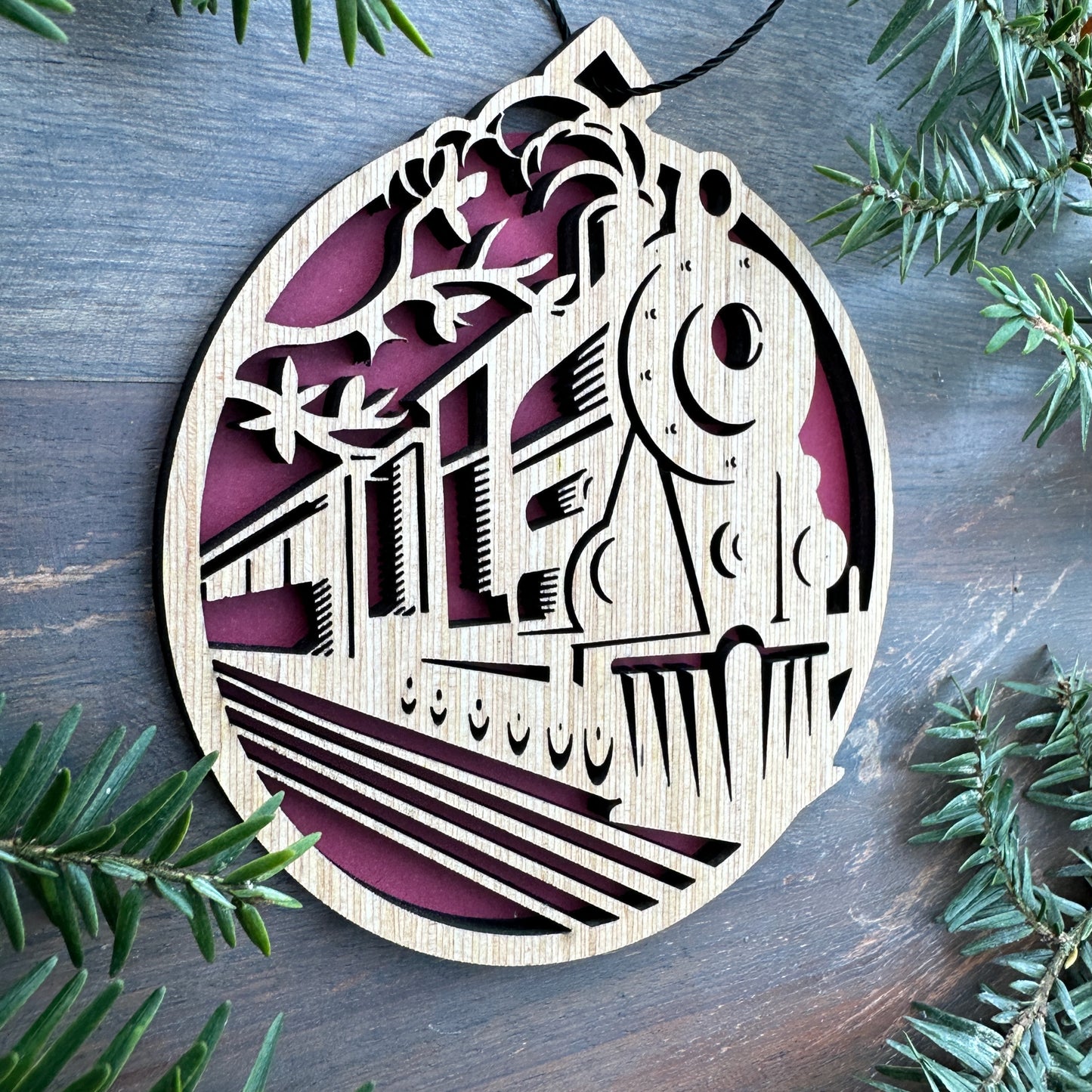 Steam Engine Scene Wood Ornament
