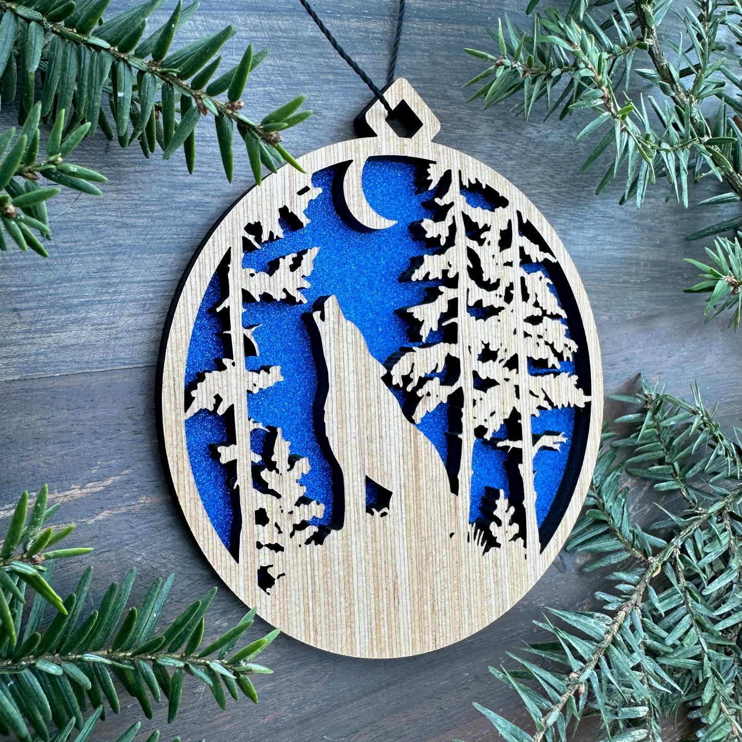 Wolf Scene Wood Ornament