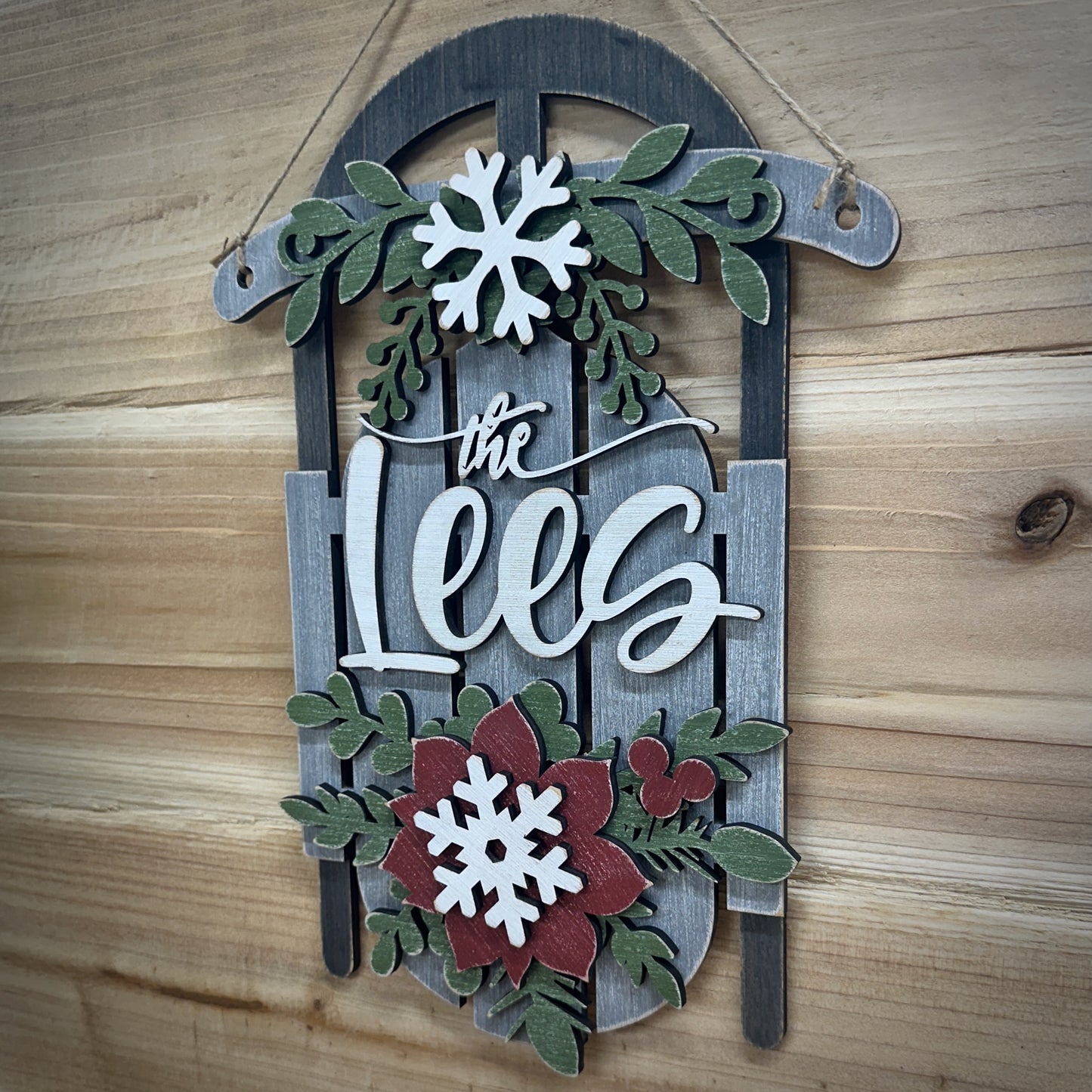 Personalized Rustic Wood Sled Christmas Decoration, Available in 2 sizes