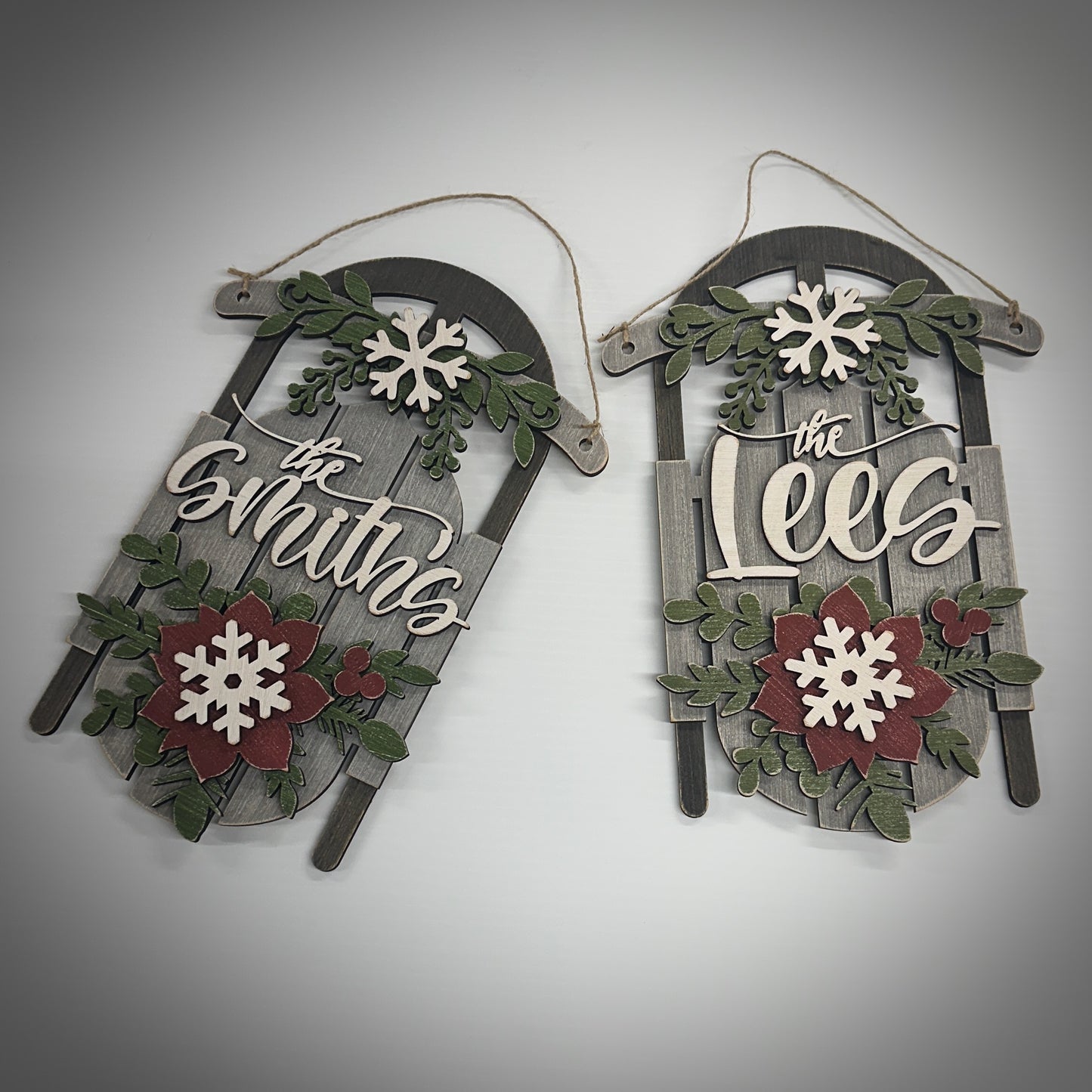 Personalized Rustic Wood Sled Christmas Decoration, Available in 2 sizes