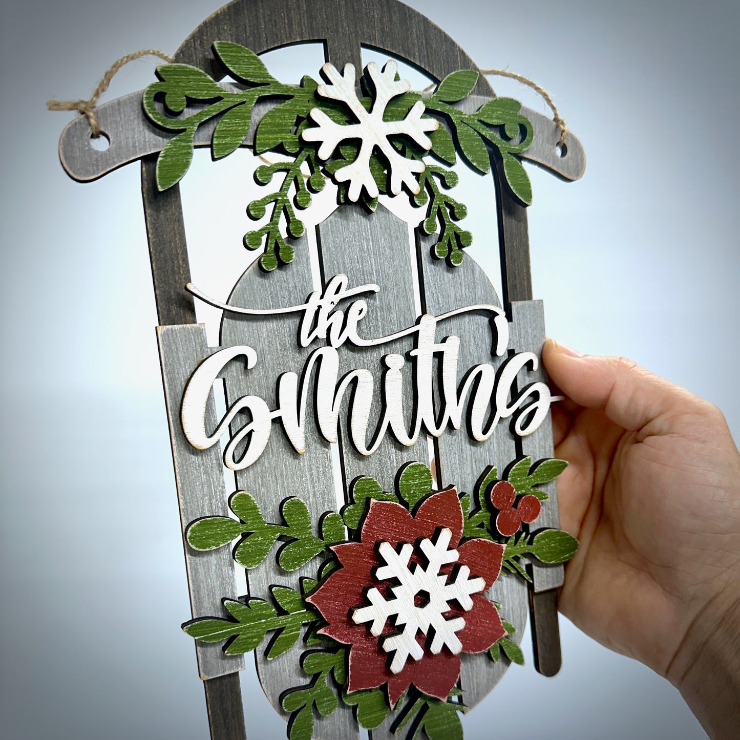 Personalized Rustic Wood Sled Christmas Decoration, Available in 2 sizes