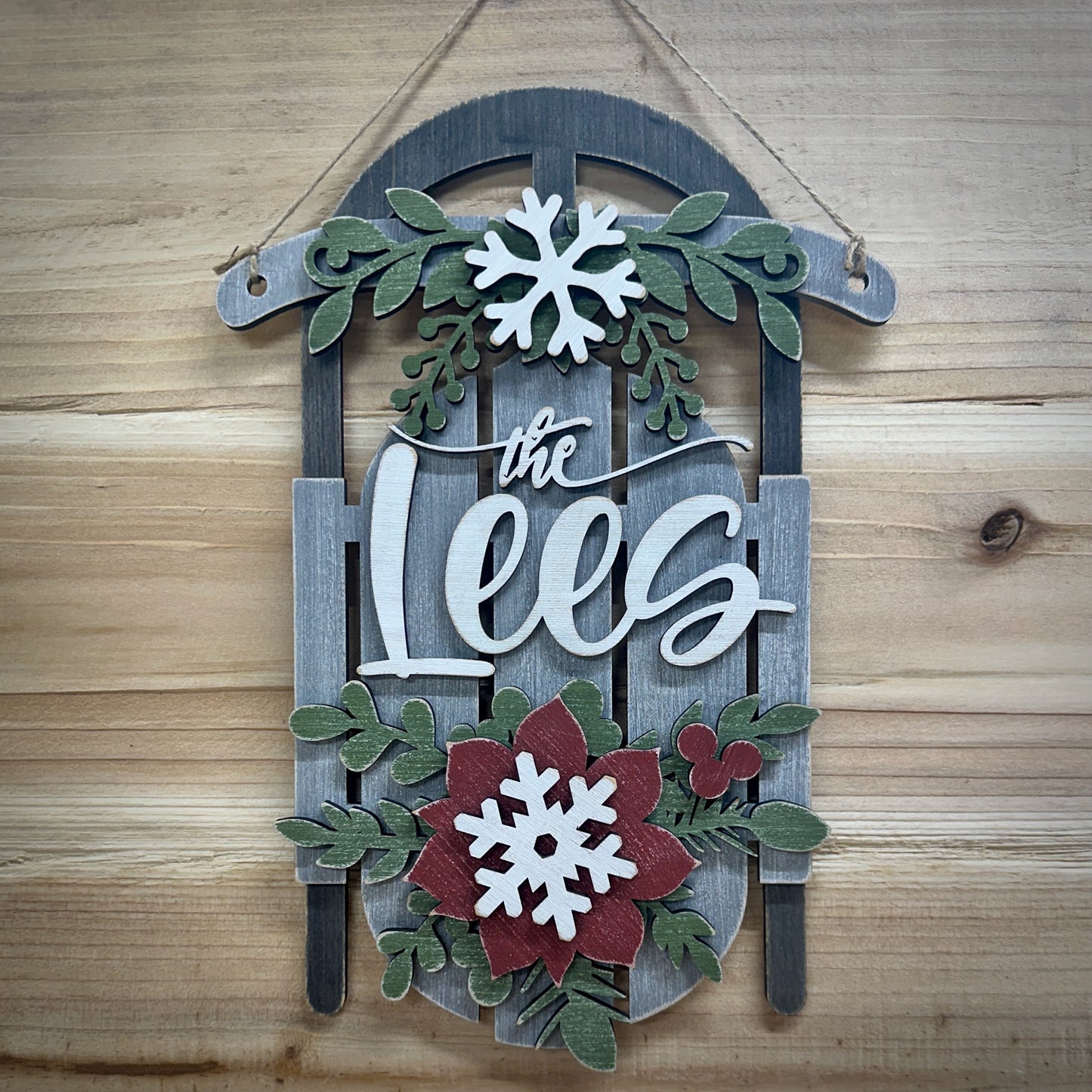 Personalized Rustic Wood Sled Christmas Decoration, Available in 2 sizes