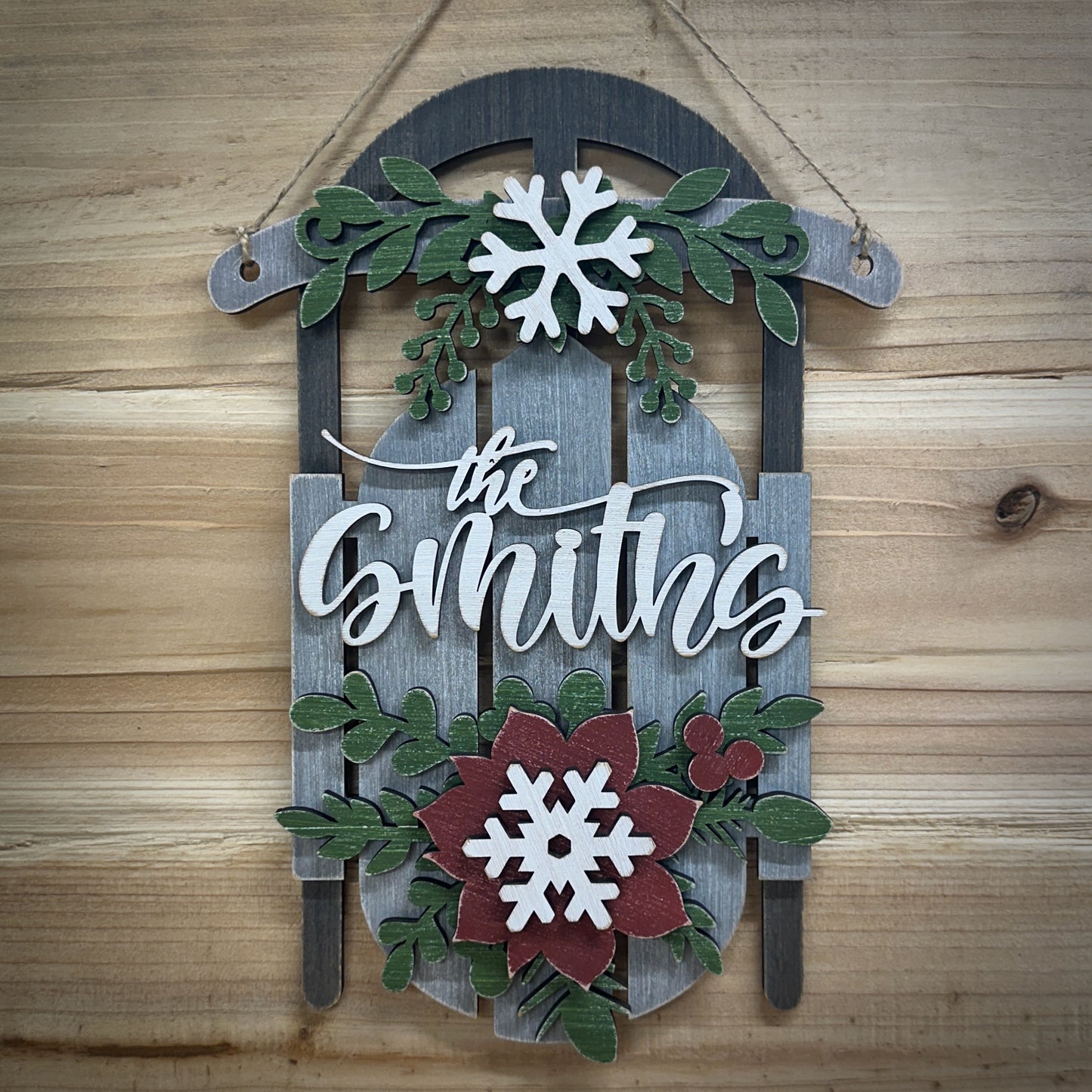 Personalized Rustic Wood Sled Christmas Decoration, Available in 2 sizes
