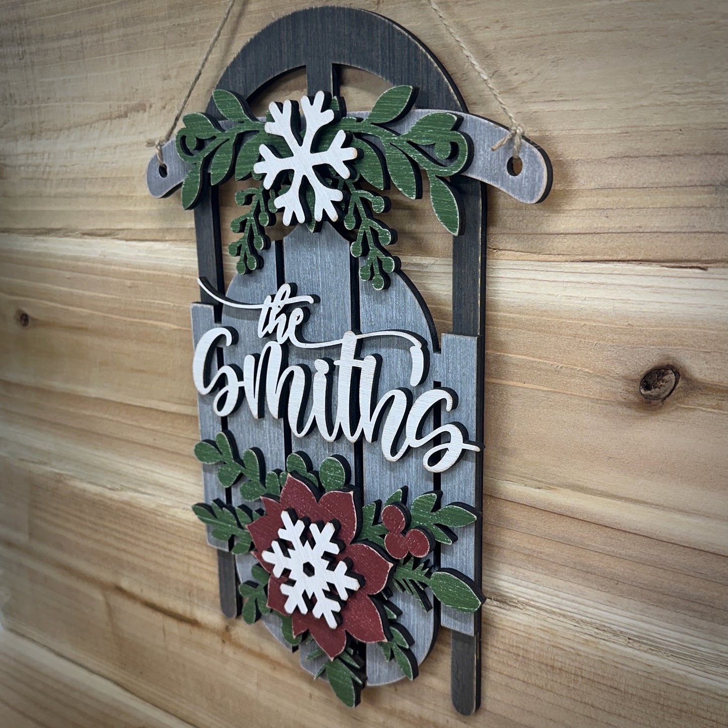 Personalized Rustic Wood Sled Christmas Decoration, Available in 2 sizes