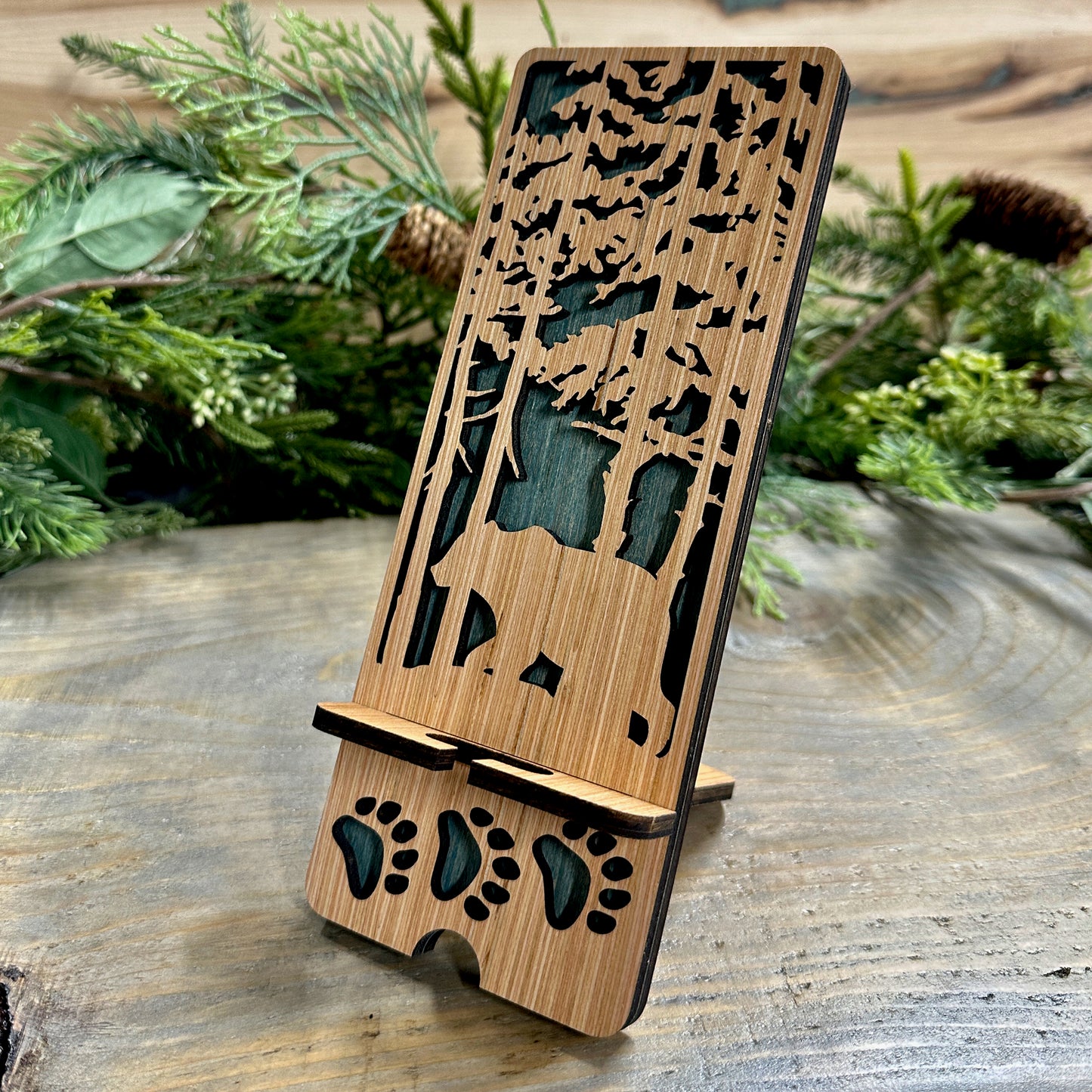Wood Phone Stand and Decor - Bear in Forest
