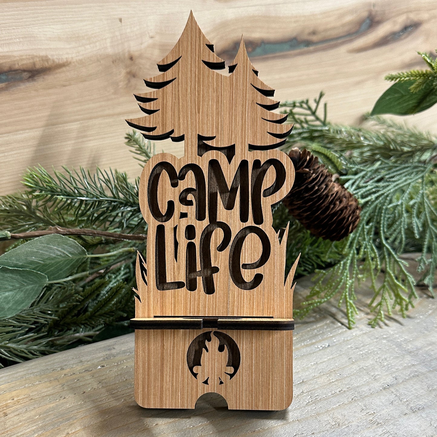 Wood Phone Stand and Decor - Camping Life