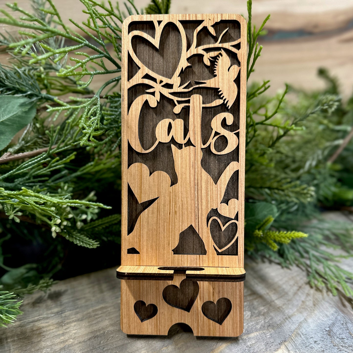 Wood Phone Stand and Decor - I Love Cats