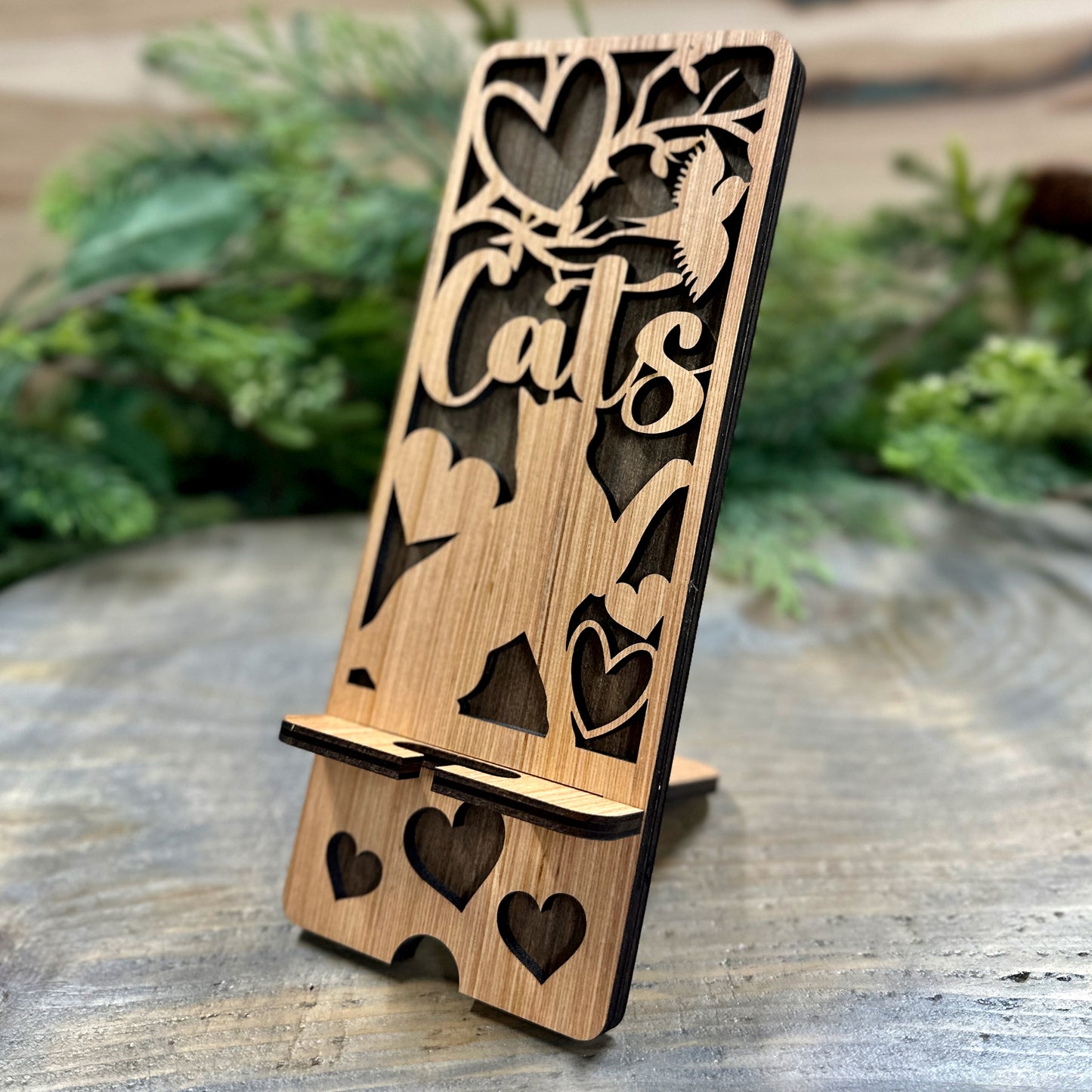 Wood Phone Stand and Decor - I Love Cats