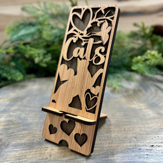 Wood Phone Stand and Decor - I Love Cats