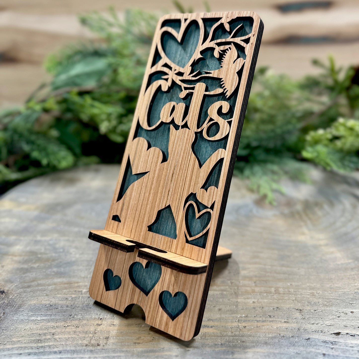 Wood Phone Stand and Decor - I Love Cats