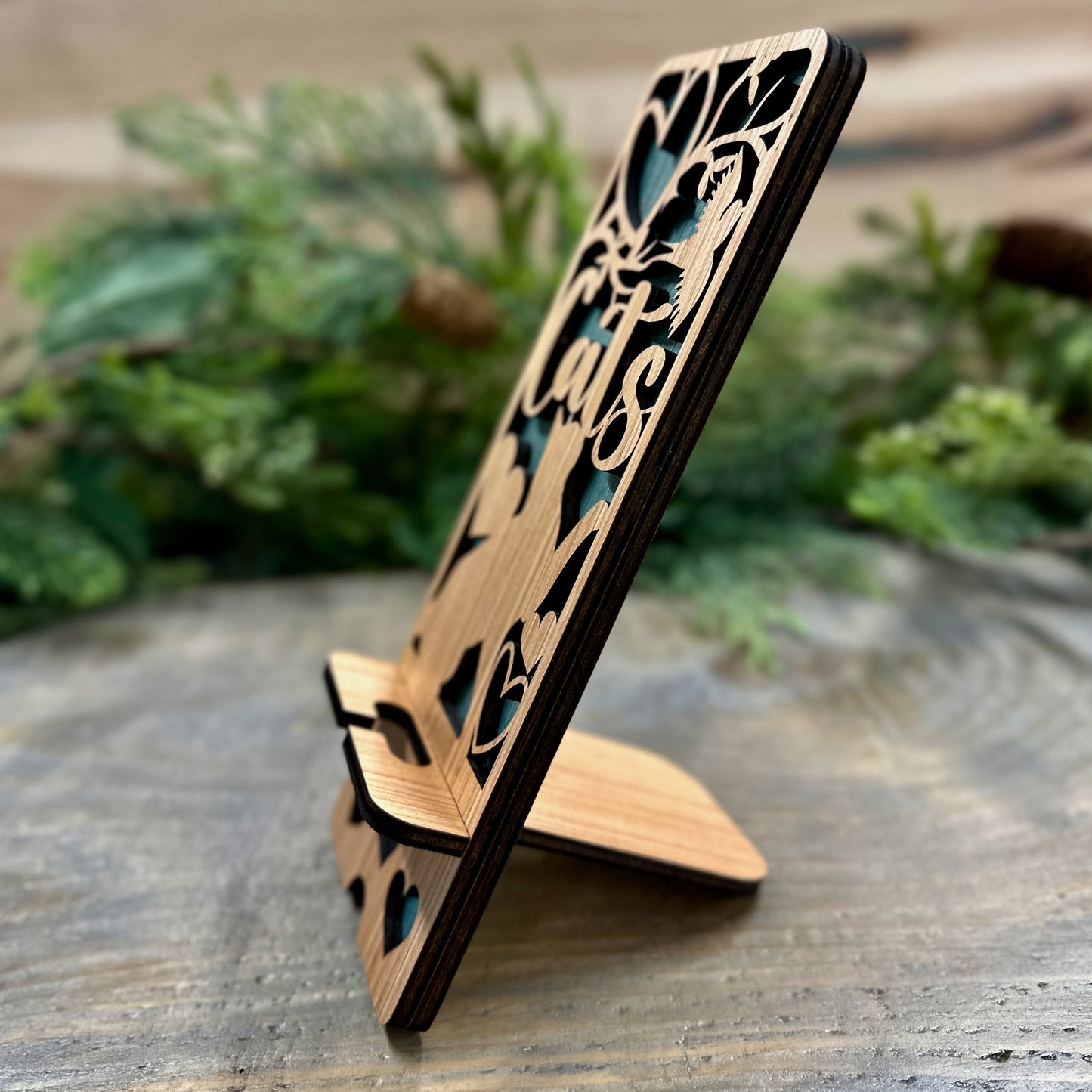 Wood Phone Stand and Decor - I Love Cats