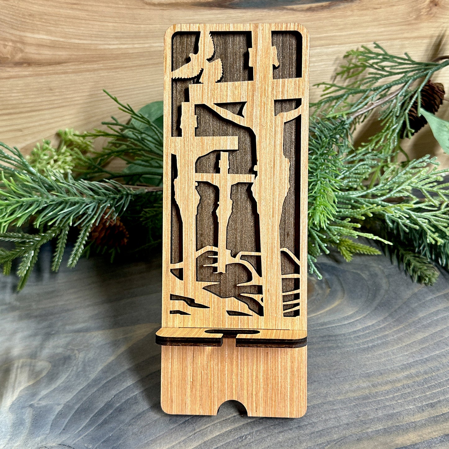 Wood Phone Stand and Decor - Jesus on the Cross